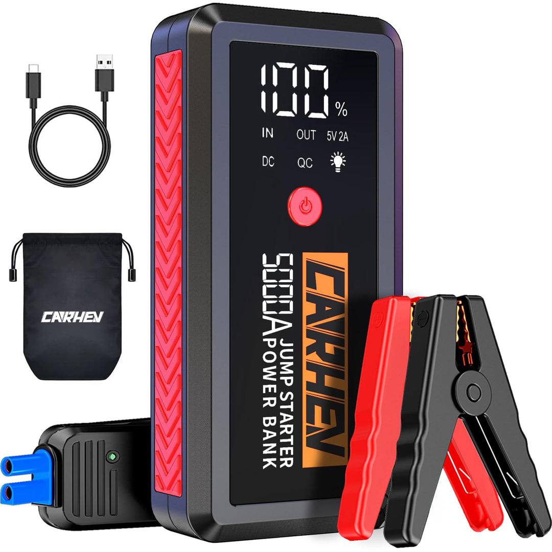CARHEV Starthilfe Powerbank, 5000A Booster Auto Starthilfe, 12V Starter Powerbank(Bis zu 8.0L Benzin