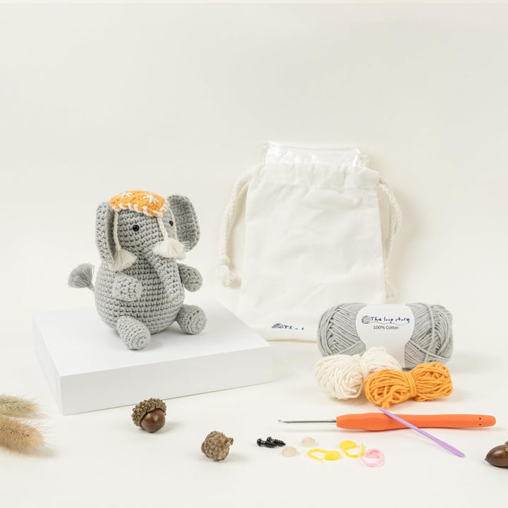 The loop story Häkelset Tiere Elephant Crochet kit mit Video-Kurs (Schritt für Schritt auf Englisch)