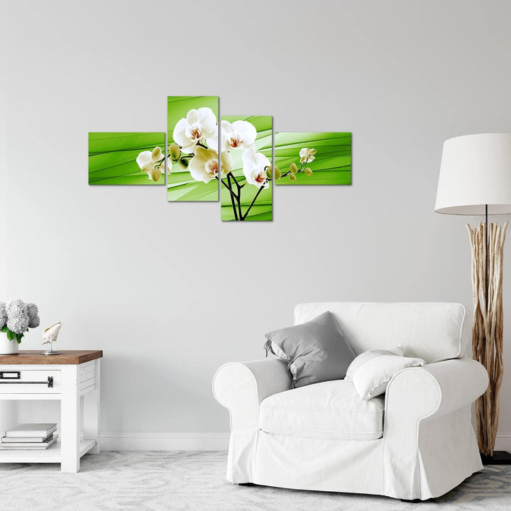 Runa Art Bild Modern Blumen Orchidee - Made in Germany - Wandbilder Abstrakt Grün 4 Teilig 202042c