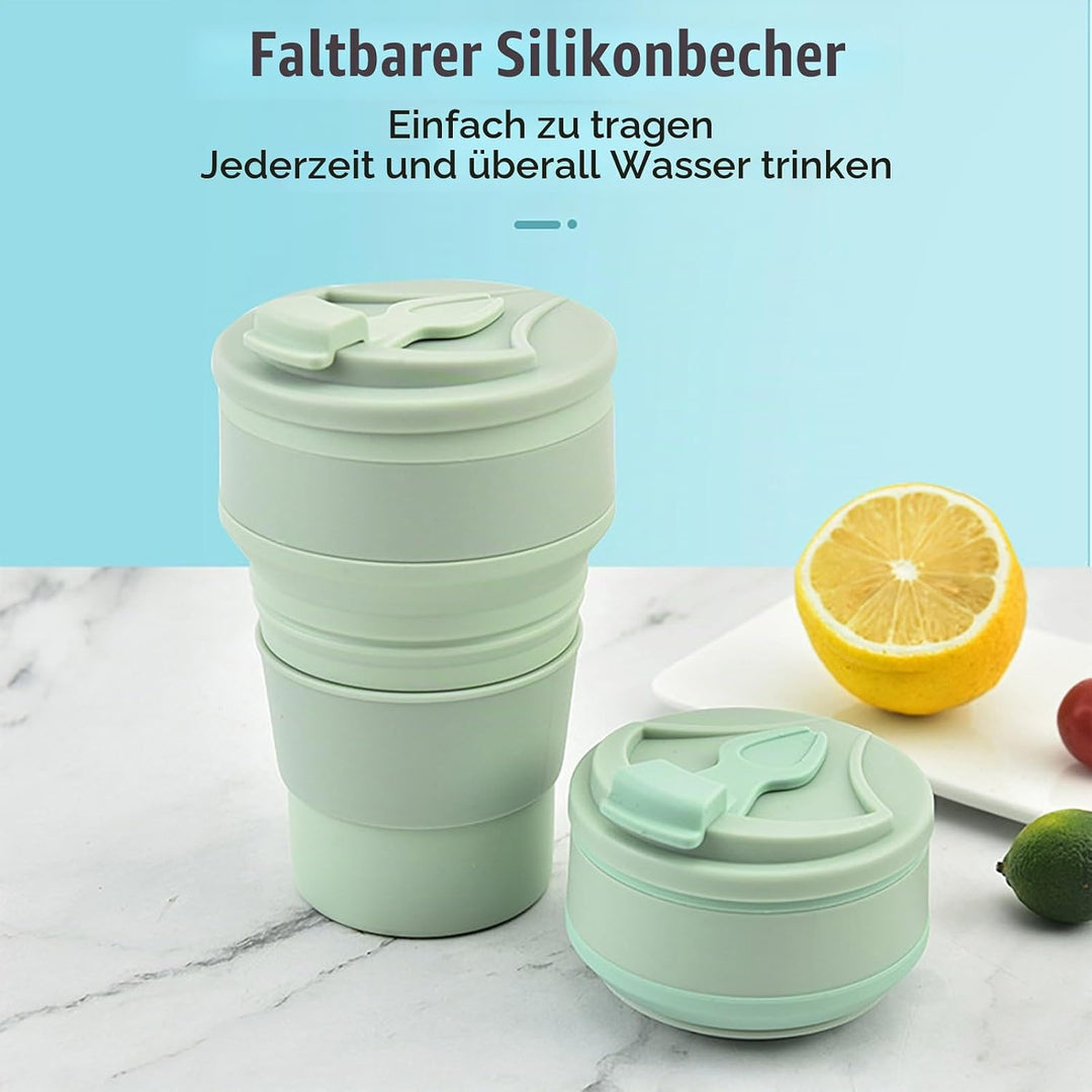 Faltbarer Reisebecher, Silikon, mit Deckel, 350ml, 4 Stück | Wiederverwendbar, Für Camping, Für Wand