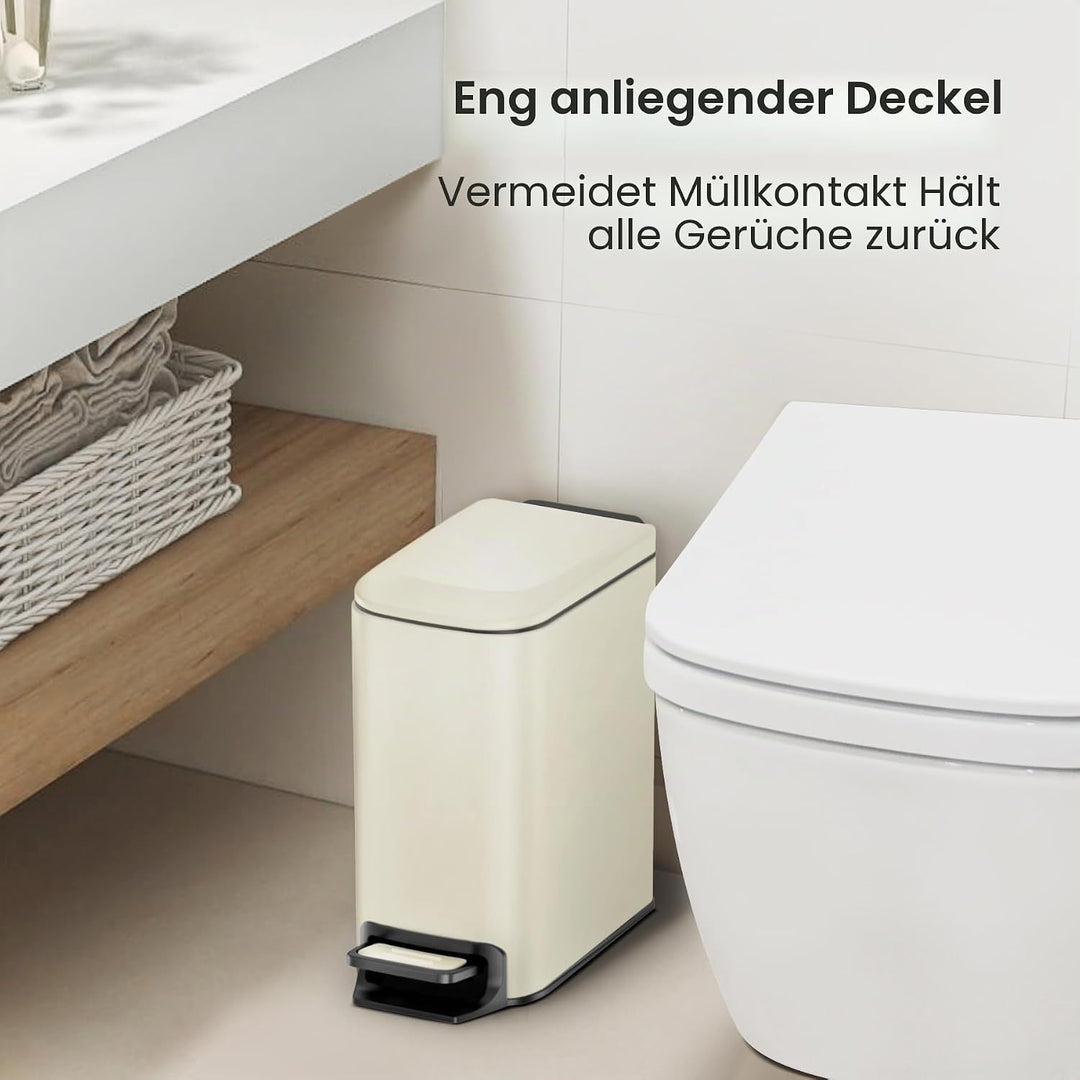 Cesun Kleiner Badezimmer-Mülleimer mit Deckel, sanft schliessend, Trittpedal, 6 Liter Edelstahl-Müll