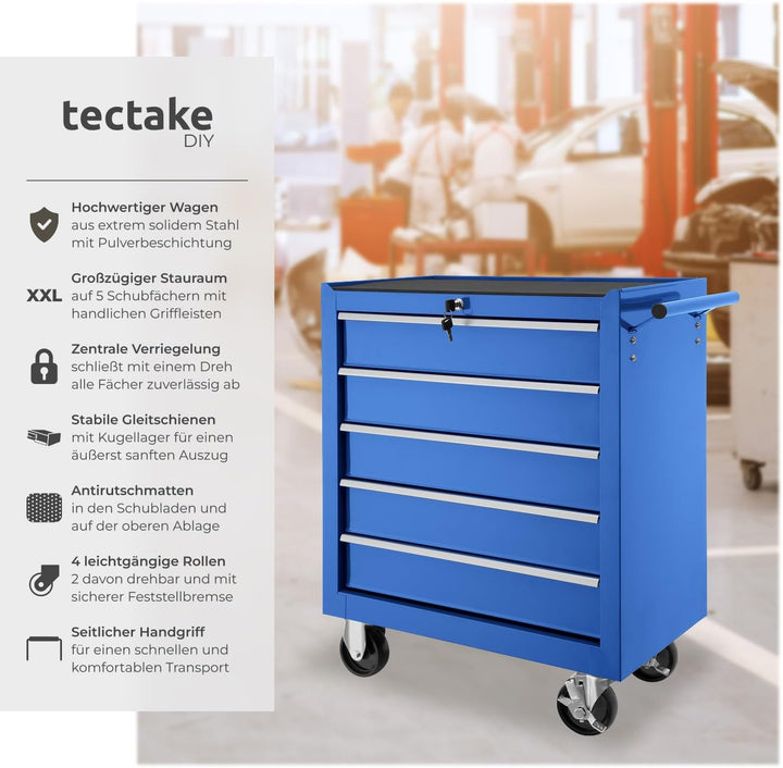 tectake® Werkzeug Wagen mit 5 Schubladen, Werkstattwagen, Tool Werkzeugwagen fahrbar, Werkzeugtrolle