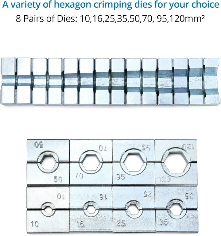 QWORK® crimpzange hydraulisch, presszange kabelschuhe,12 Tonnen, mit 8 Dies 10-120 mm² 12T, 12T