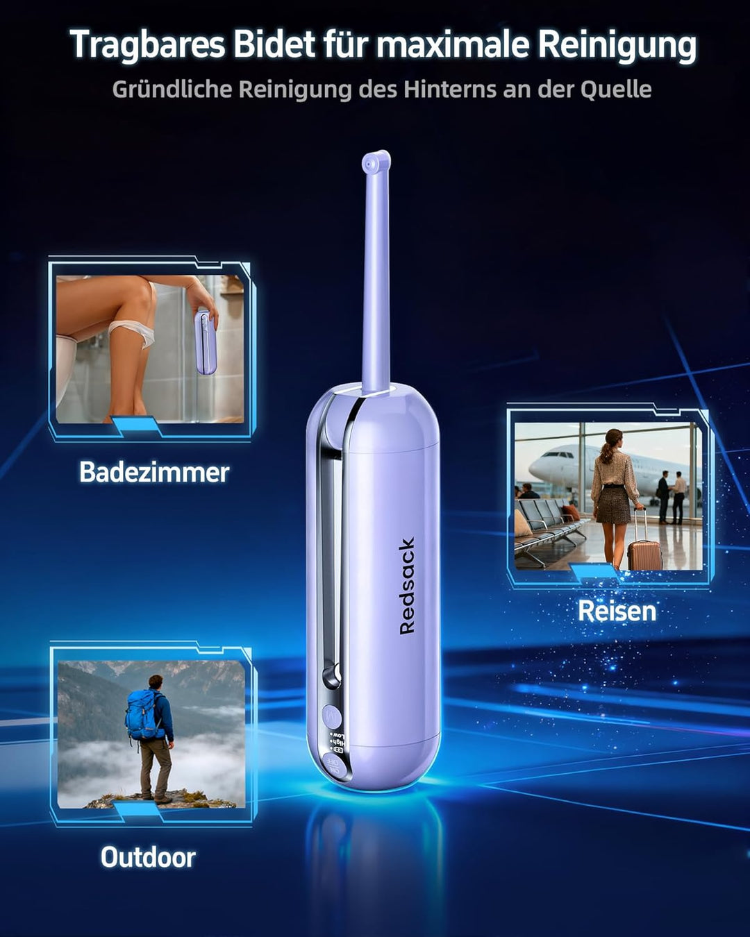 Elektrisches Bidet Tragbares 200ml,Wiederaufladbar Reise Po Dusche,Mobiles Bidet Handbrause Faltbare