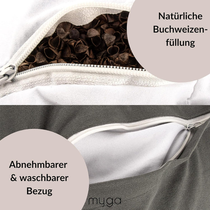 Myga Buchweizen Bolster Kissen | Ergonomisches Yoga- &amp; Meditationskissen | Abnehmbarer Bezug &amp; Natür