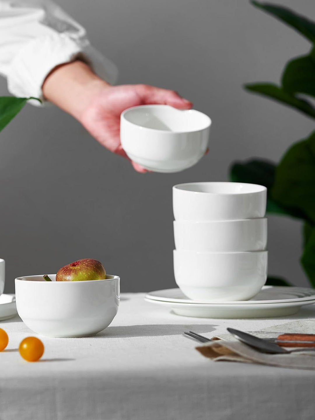 DOWAN Dessertschalen 6er Set, 300ml Weiss Müslischalen Keramik, Φ10.5cm Kleine Eisschale, Suppenscha