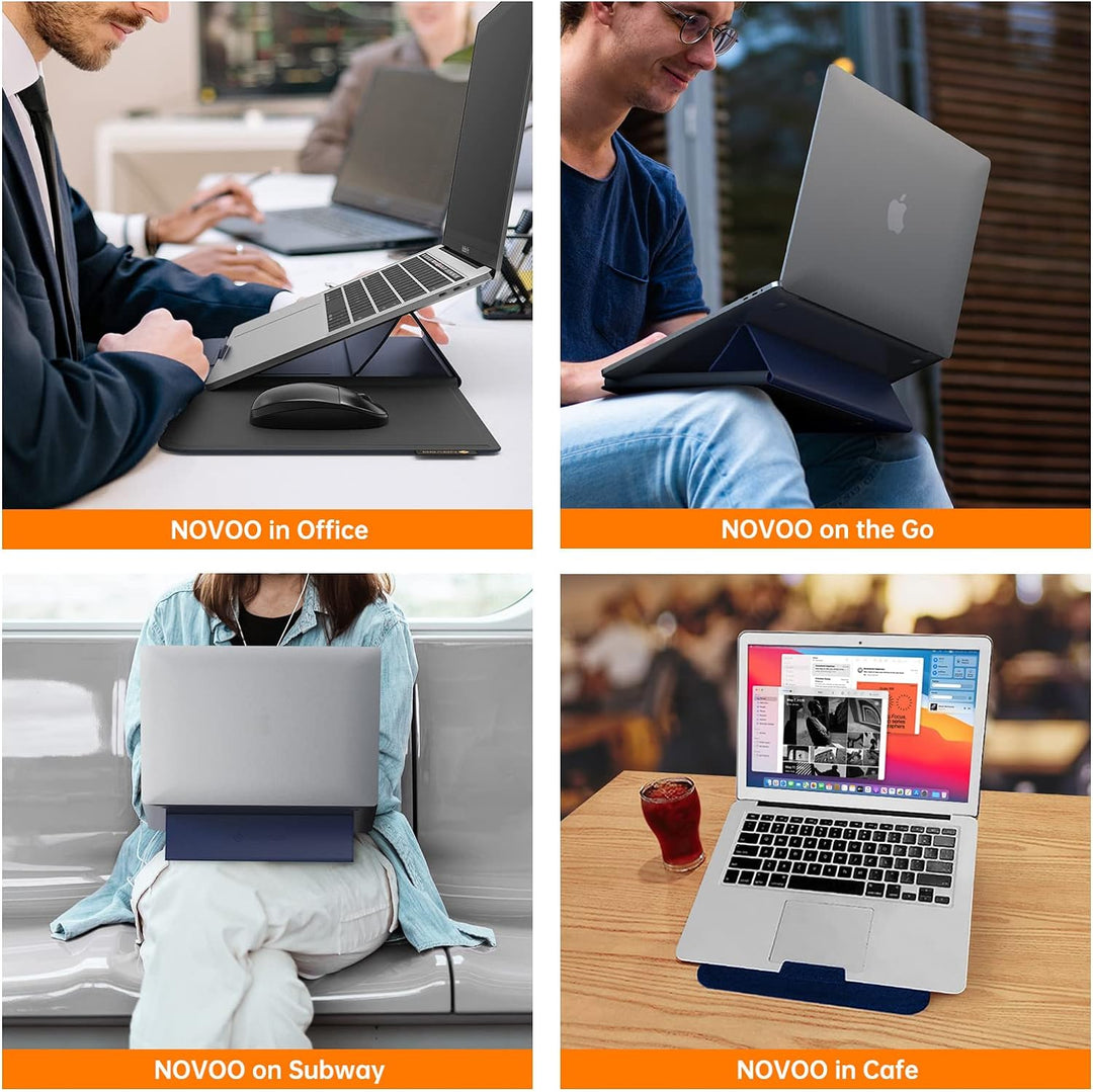 NOVOO RT13 4-in-1 Laptop-Schutzhülle für Leder, wasserdicht, ergonomische Ständer, Kartenfächer, Mau