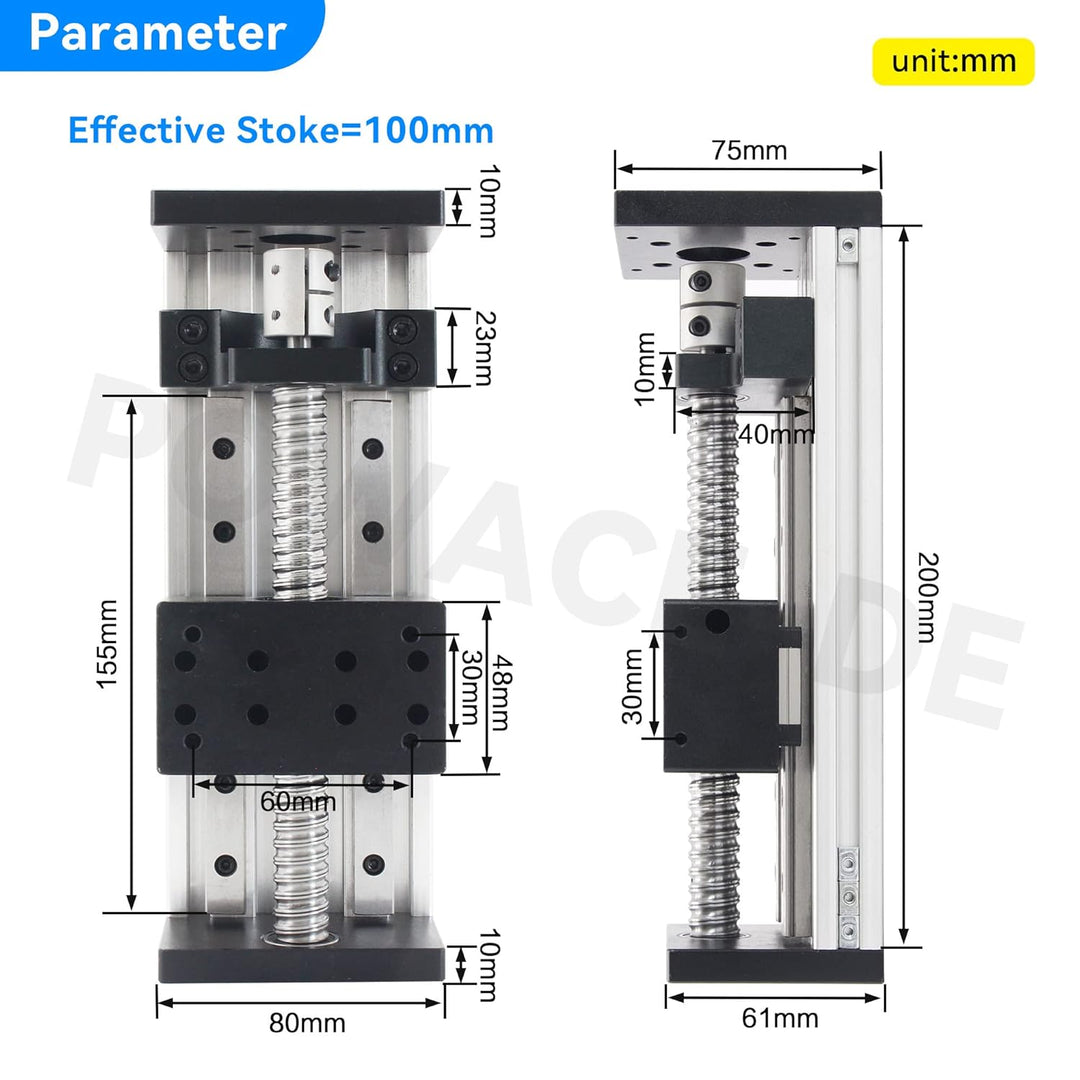 RATTMMOTOR Linearführung,CNC Doppelte Lineartisch-Aktuator 100 mm Länge Linearantrieb, Kugelumlaufsp