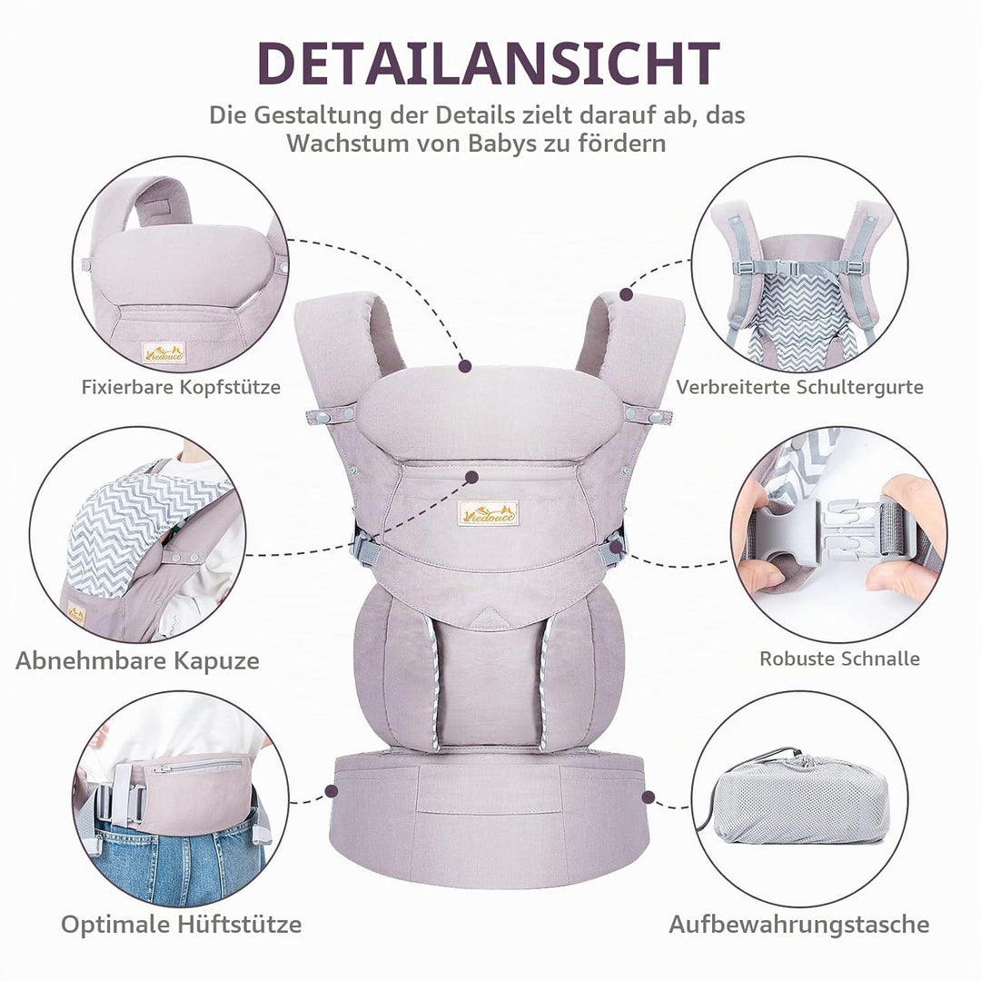 Viedouce Babytrage Neugeborene ab Geburt, Ergonomische Baby Trage Baumwolle Tragegurt mit Kopstütze