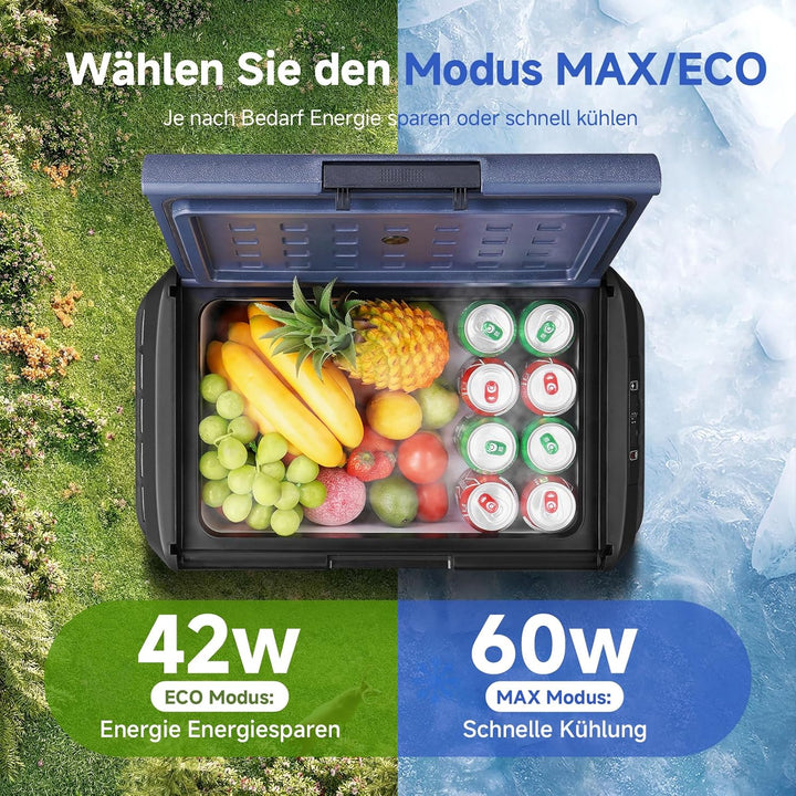 AAOBOSI Kompressor Kühlbox 25L, Tragbare Elektrische Kühlbox 12V/230V, IPX4 Wasserdicht, -20°C bis 2