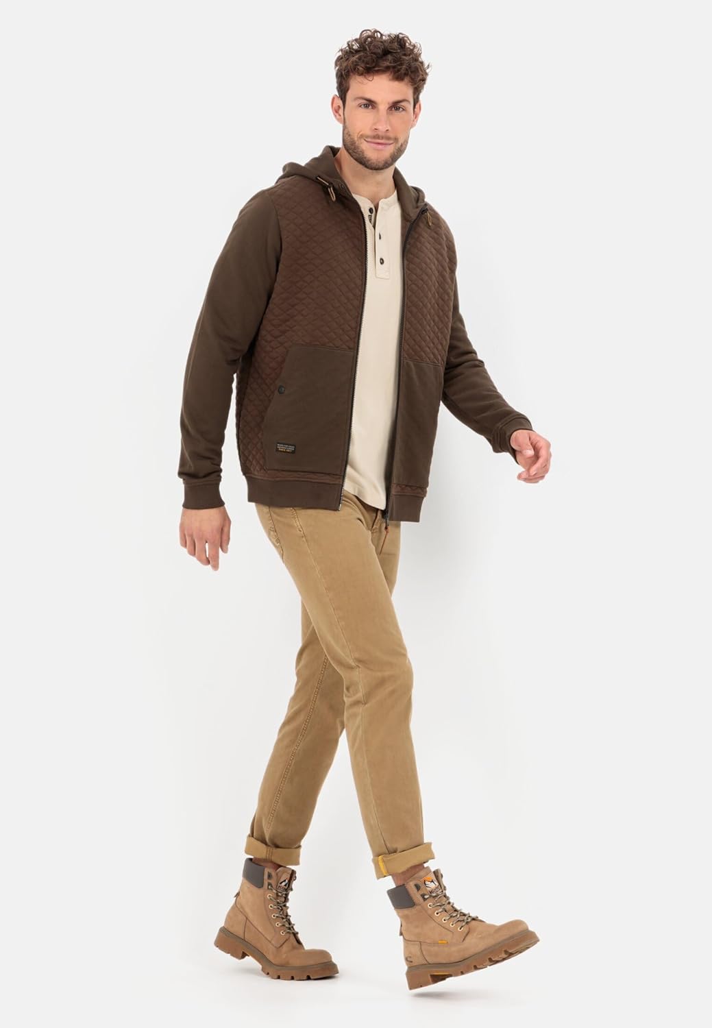 camel active Herren Gesteppte Sweatjacke mit Kapuze XXL Braun, XXL Braun