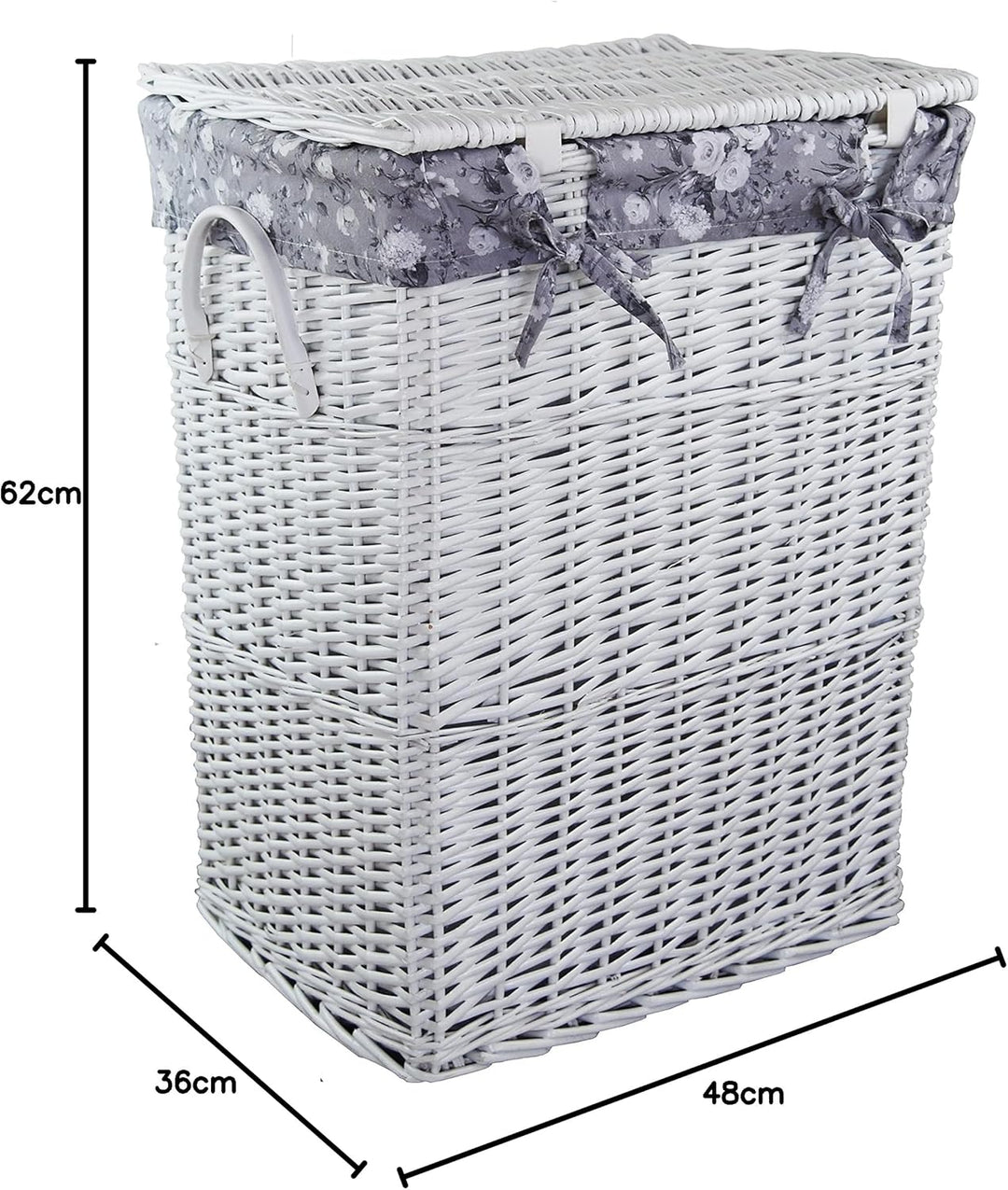 Wäschekorb Wäschetruhe Weide weiss Blumenmuster grau 48x36 H.62