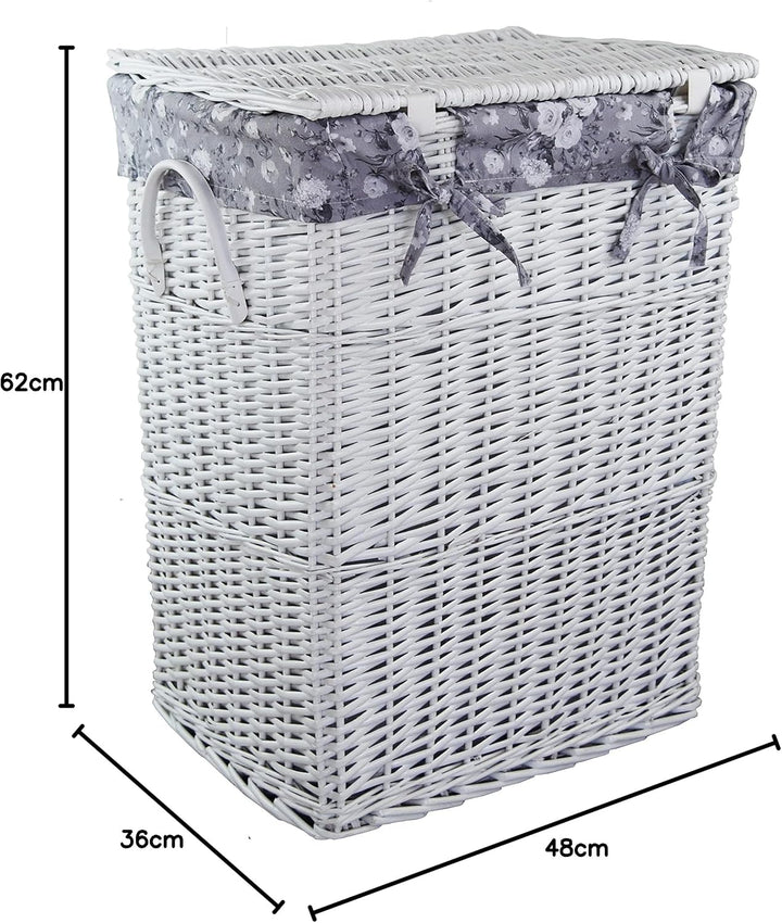 Wäschekorb Wäschetruhe Weide weiss Blumenmuster grau 48x36 H.62