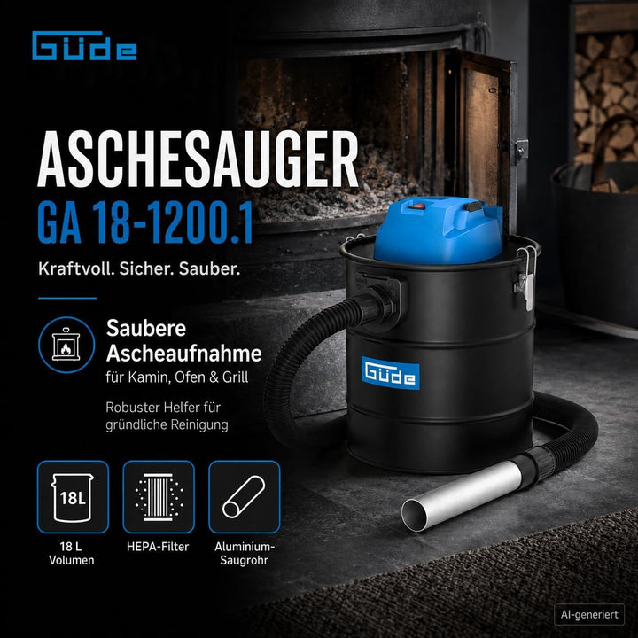 Güde 17010 GA 18-1200.1 Aschesauger, 18 Liter Behältervolumen, schwarz
