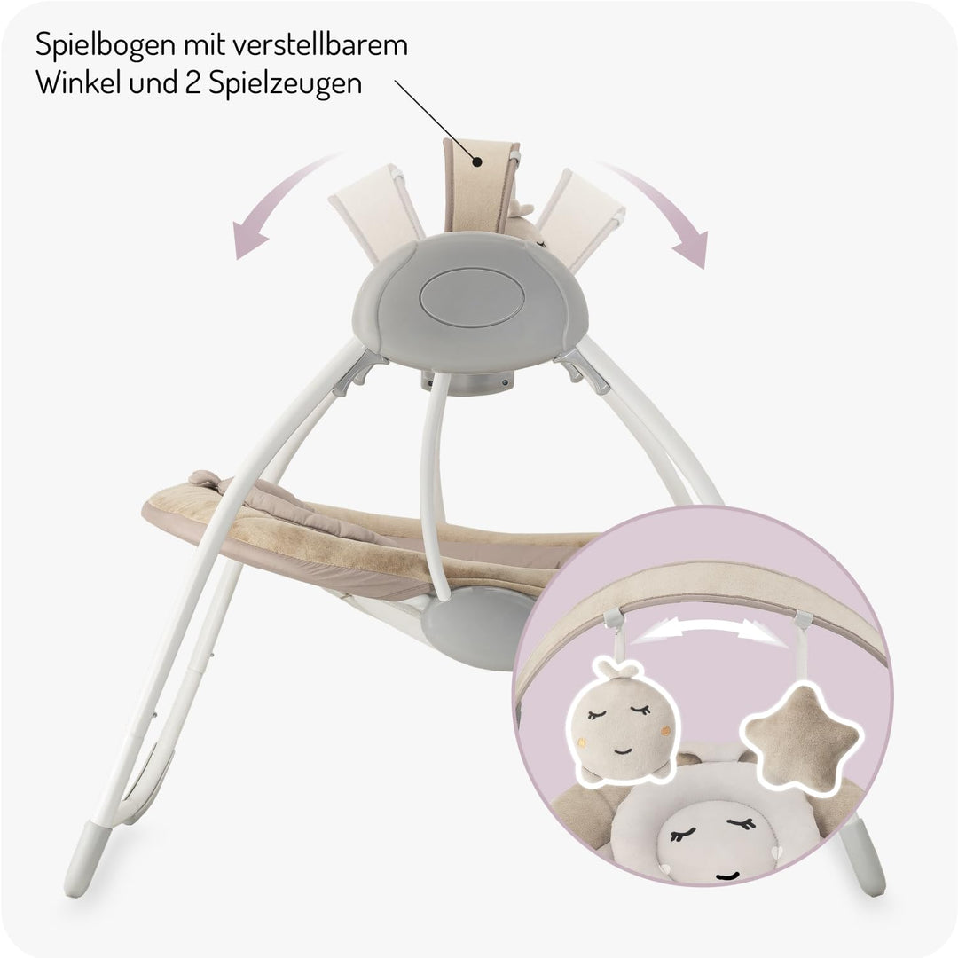 MoMi Babywippe LISS für Babys bis 9 kg, faltbar, Batterie- oder Netzbetrieb, Netzteil mit USB-Kabel,