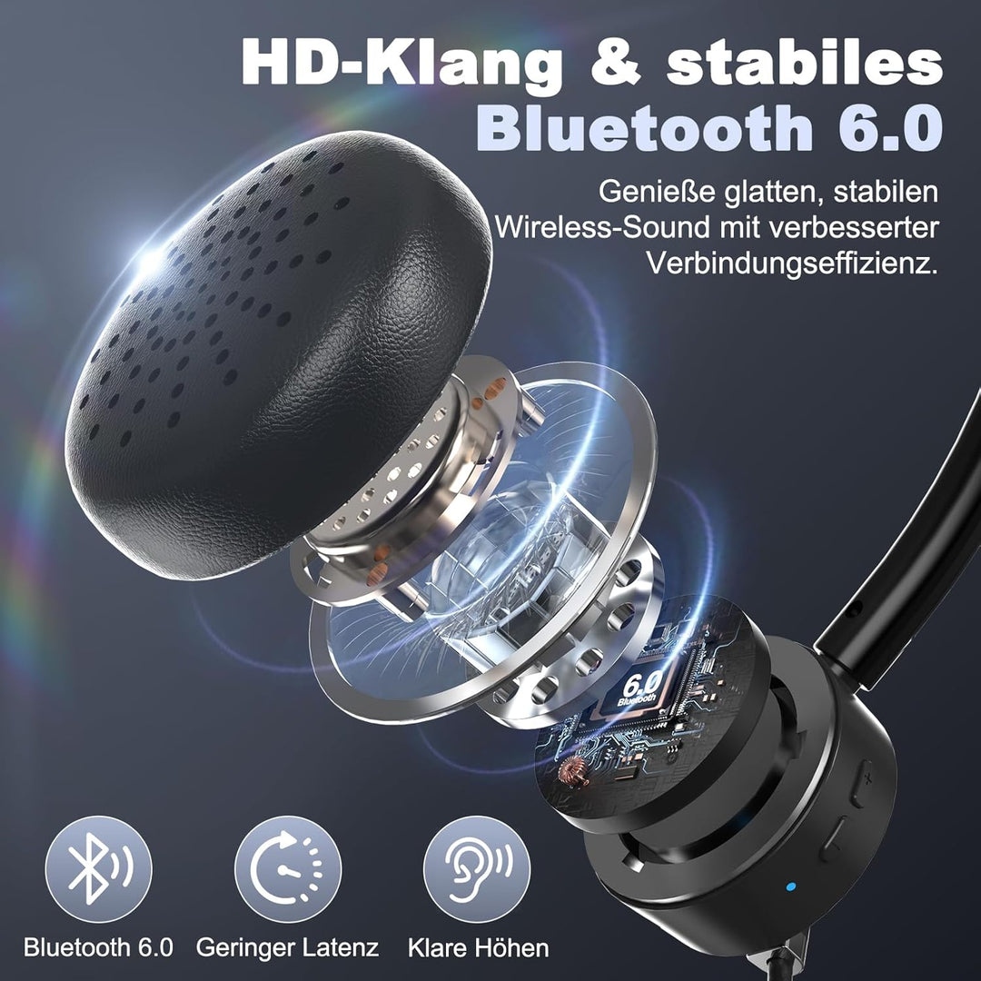 ShinePick Bluetooth Headset mit Mikrofon, BT 6.0 Technologie, Geräuschunterdrückung, Kabelloses Head