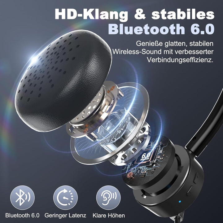 ShinePick Bluetooth Headset mit Mikrofon, BT 6.0 Technologie, Geräuschunterdrückung, Kabelloses Head