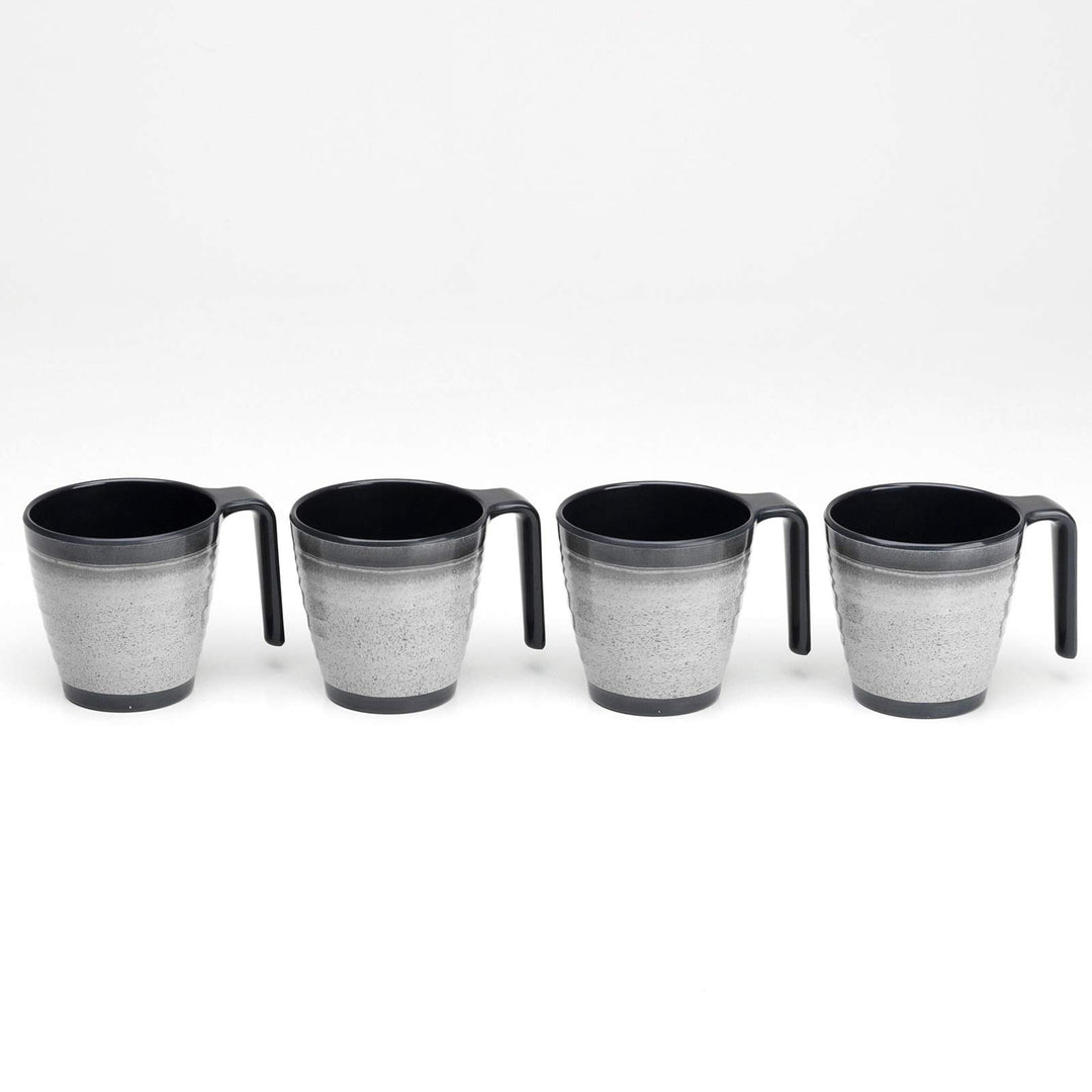 Melamin Camping 4 Tassen 300 ml ideal für Camping - Schwarz-Grau - Stapelbar - Trinkbecher Kaffeetas