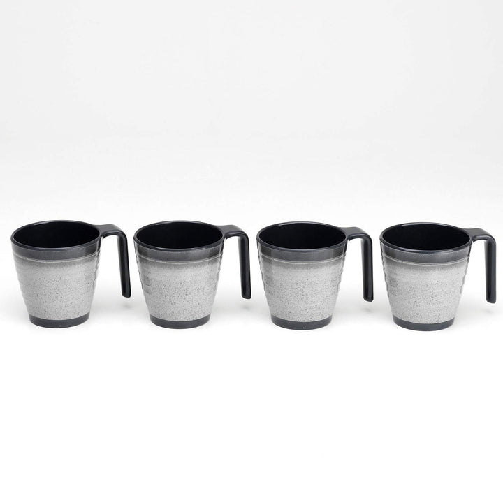 Melamin Camping 4 Tassen 300 ml ideal für Camping - Schwarz-Grau - Stapelbar - Trinkbecher Kaffeetas
