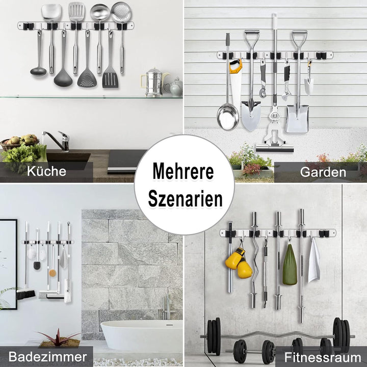 AceMining Besenhalterung Wand, 5 Halter + 4 Haken Schwarz Schwerlast Gerätehalter Selbstklebend, Bes