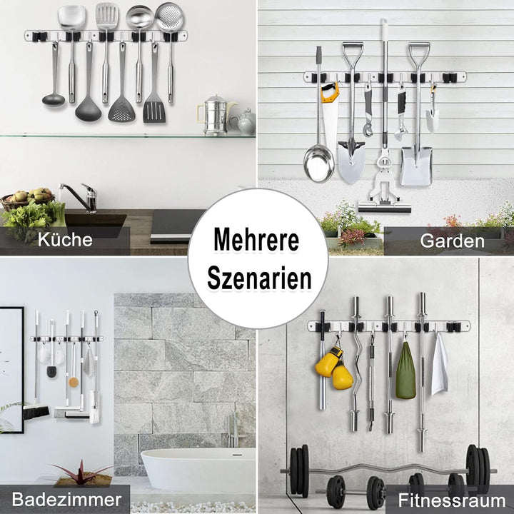 Besenhalterung Wand, 5 Halter + 4 Haken Schwerlast Gerätehalter Selbstklebend, Besenhalter mit Nails
