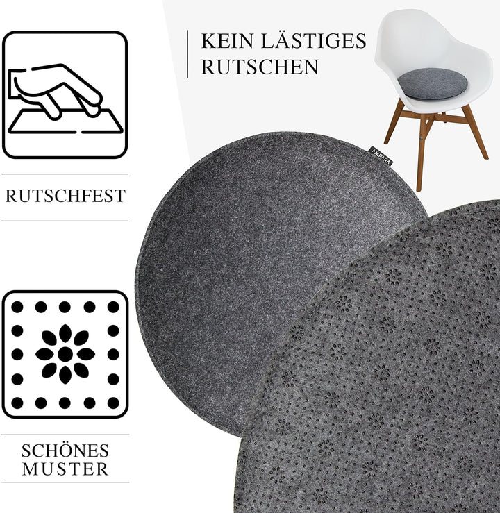 Ampara - 4er Set - Edle Stuhlkissen rund 40cm - rutschfest & gemütlich, Sitzkissen rund aus Filz, gr