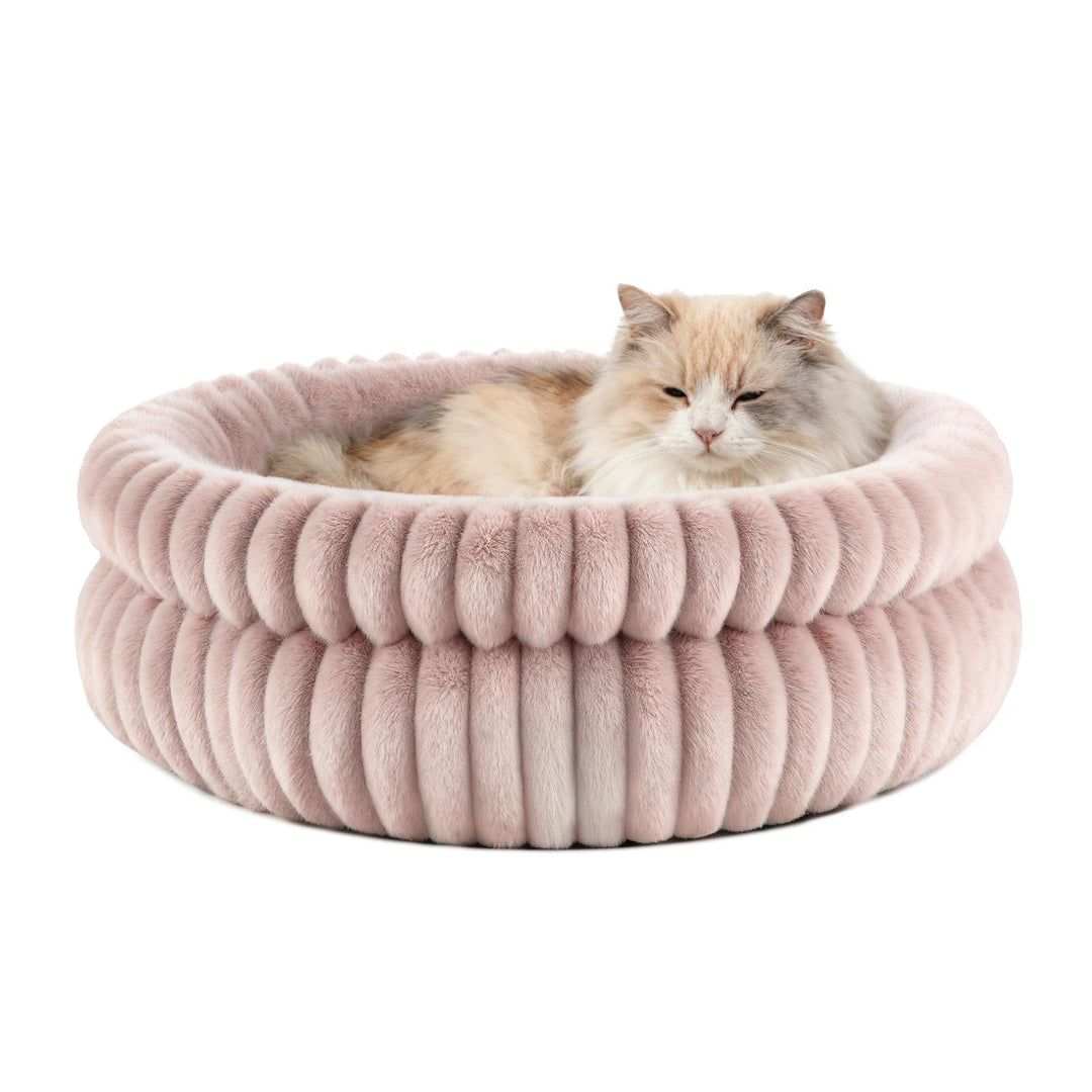 EDMIENS Katzenbett, Waschbar Indoor Katzenbett Flauschig, Rund Katzenkissen, zweiseitig Innenkissen