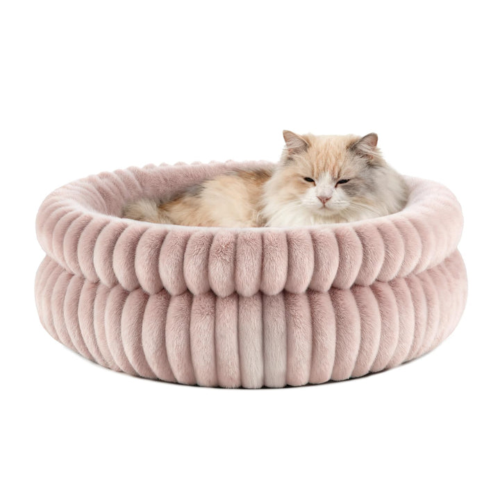 EDMIENS Katzenbett, Waschbar Indoor Katzenbett Flauschig, Rund Katzenkissen, zweiseitig Innenkissen