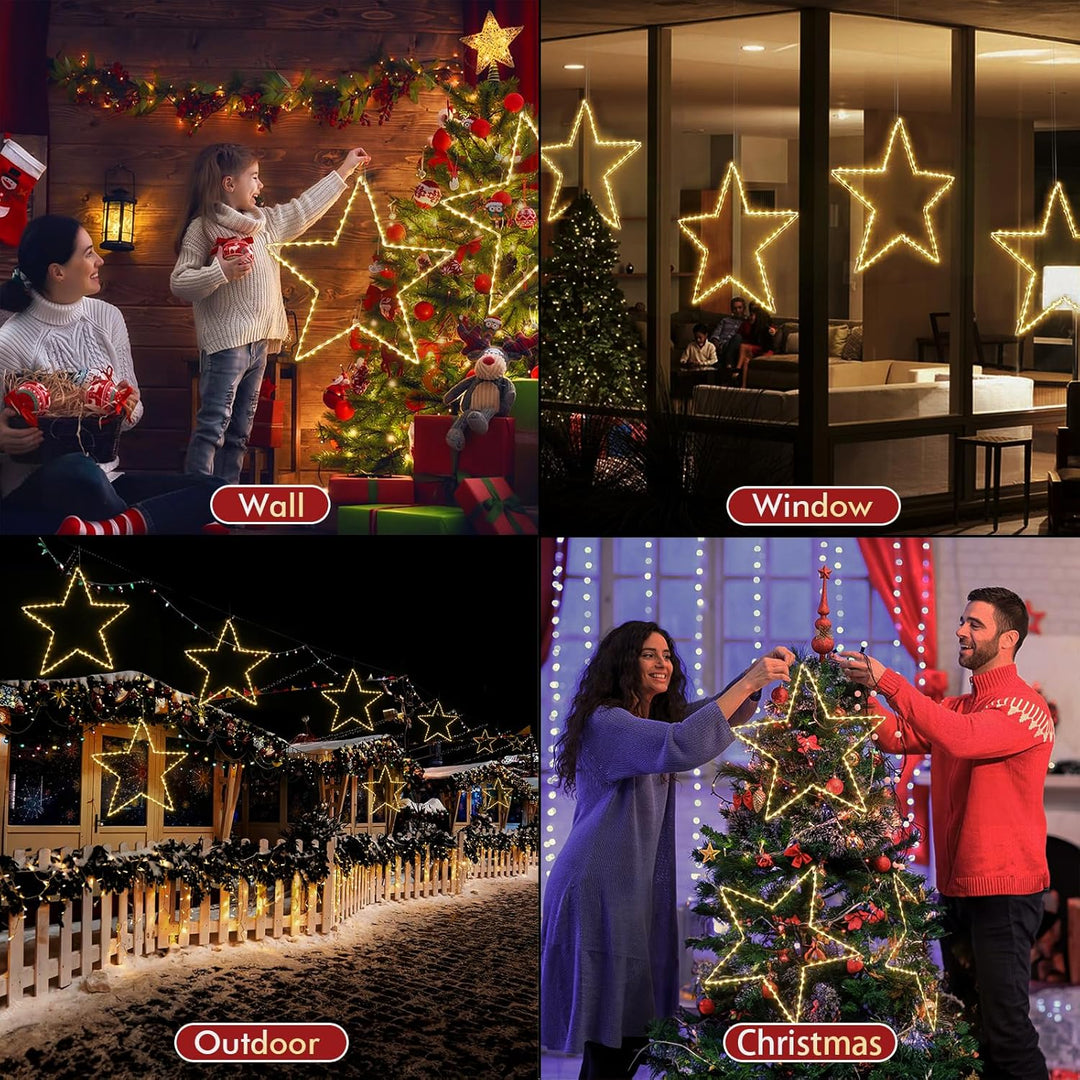 2 Stück LED Weihnachtsstern Beleuchtung, faltbar XXL 50cm Weihnachtsfenster Stern mit 70 warmweissen