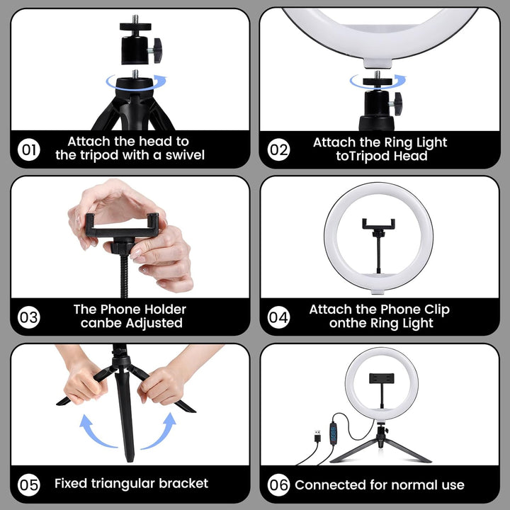 Selfie Ringlicht, 10 Zoll LED Ringlicht mit Stativ Handy, Ringlicht LED Videolicht Dauerlicht Laptop