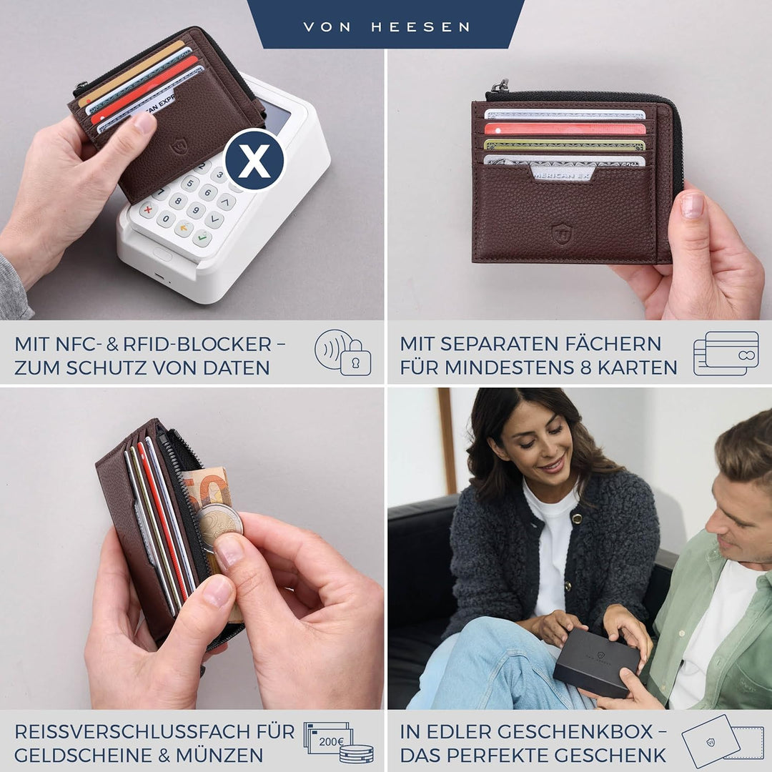 VON HEESEN Leder Kartenetui Geldbörse Herren & Damen Kreditkartenetui (Medium, Dunkelbraun) Dunkelbr
