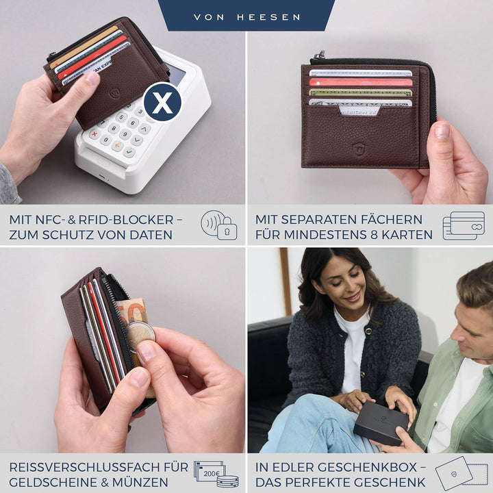 VON HEESEN Leder Kartenetui Geldbörse Herren & Damen Kreditkartenetui (Medium, Dunkelbraun) Dunkelbr