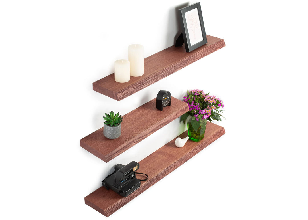 Rikmani Wandregal Holz Eiche massiv Schweberegal - Handgefertigtes Regal Bücherregal Holzregal Wandb