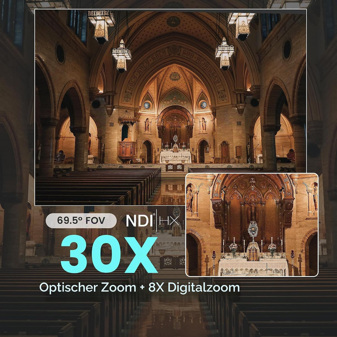 NDI AI PTZ Kamera 30X Optischer Zoom mit USB/HDMI/3G-SDI/RJ45 IP Live-Streaming Kamera KI-Auto-Track