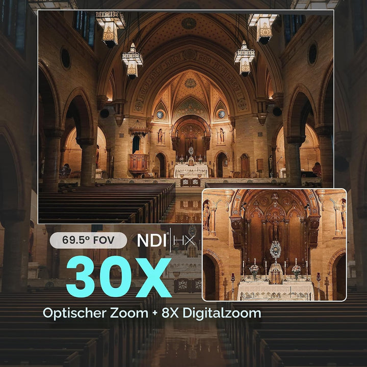 NDI AI PTZ Kamera 30X Optischer Zoom mit USB/HDMI/3G-SDI/RJ45 IP Live-Streaming Kamera KI-Auto-Track