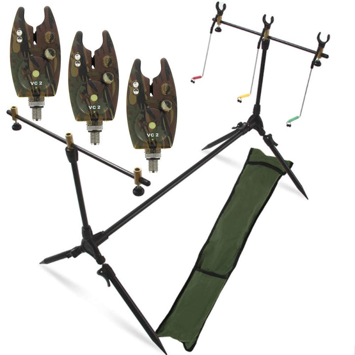 G8DS® Set Rod Pod Rutenhalter + Tragetasche inklusive 3 Bissanzeiger mit Lautstärke- und Tonregler K
