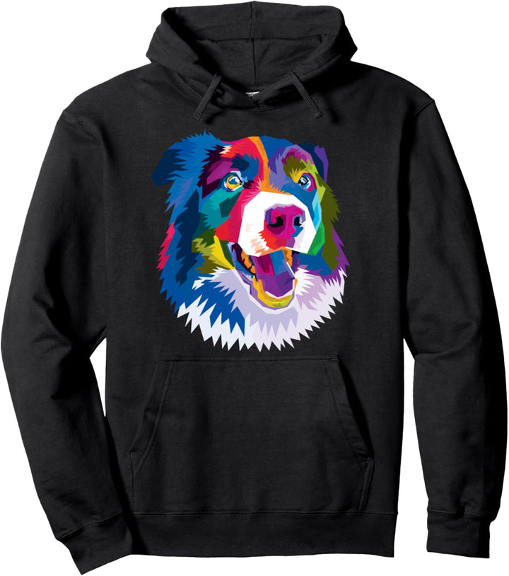 Bunter Border Collie Süsser geometrischer Hund Pop-Art-Stil Pullover Hoodie