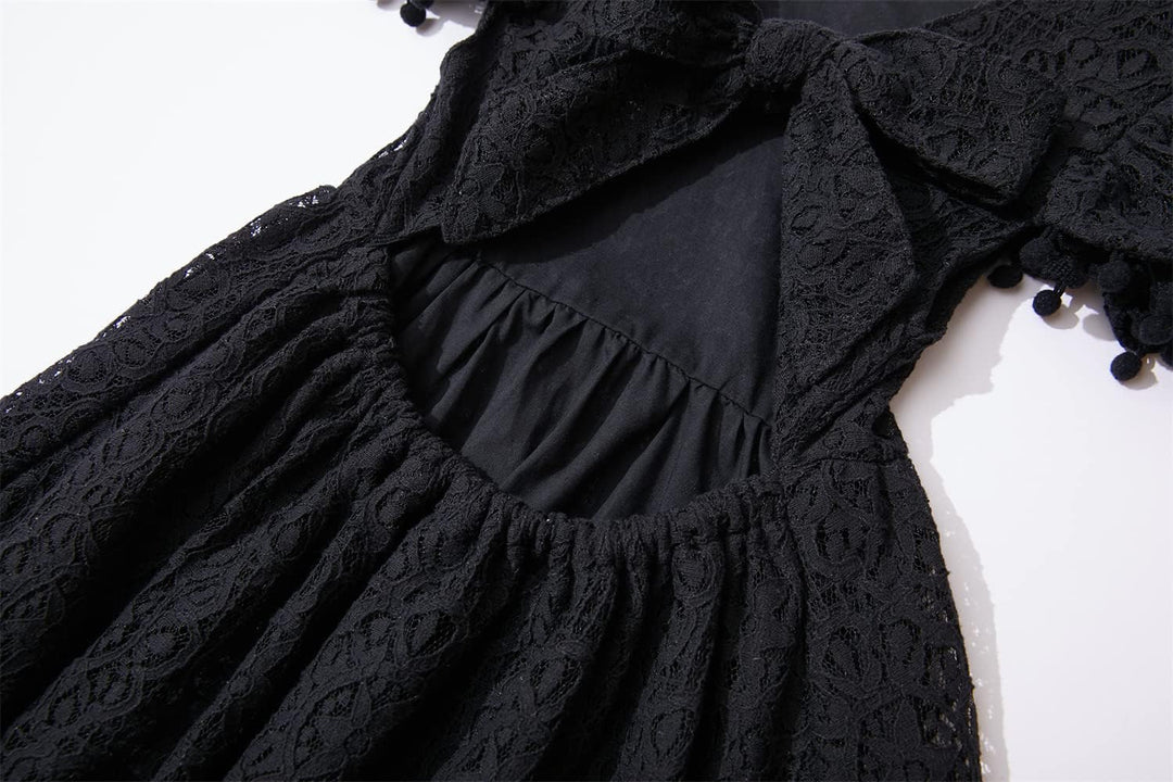 Mädchen Elegante Prinzessin Spitzenkleid Kleinkind Vintage Pom Pom Flatterärmel Party Kleider, Flieg