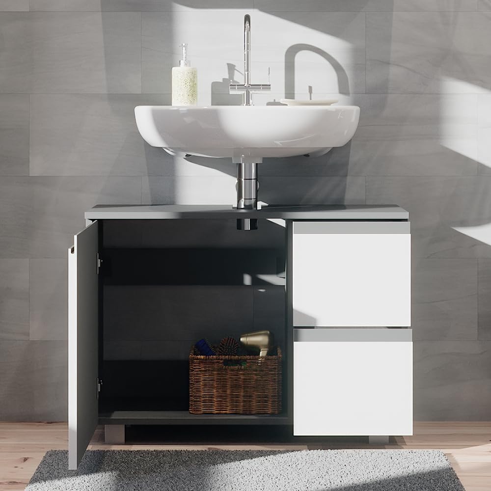 Vicco Waschbeckenunterschrank J-Shape, Weiss/Anthrazit, 80 x 60.8 cm, Weiss