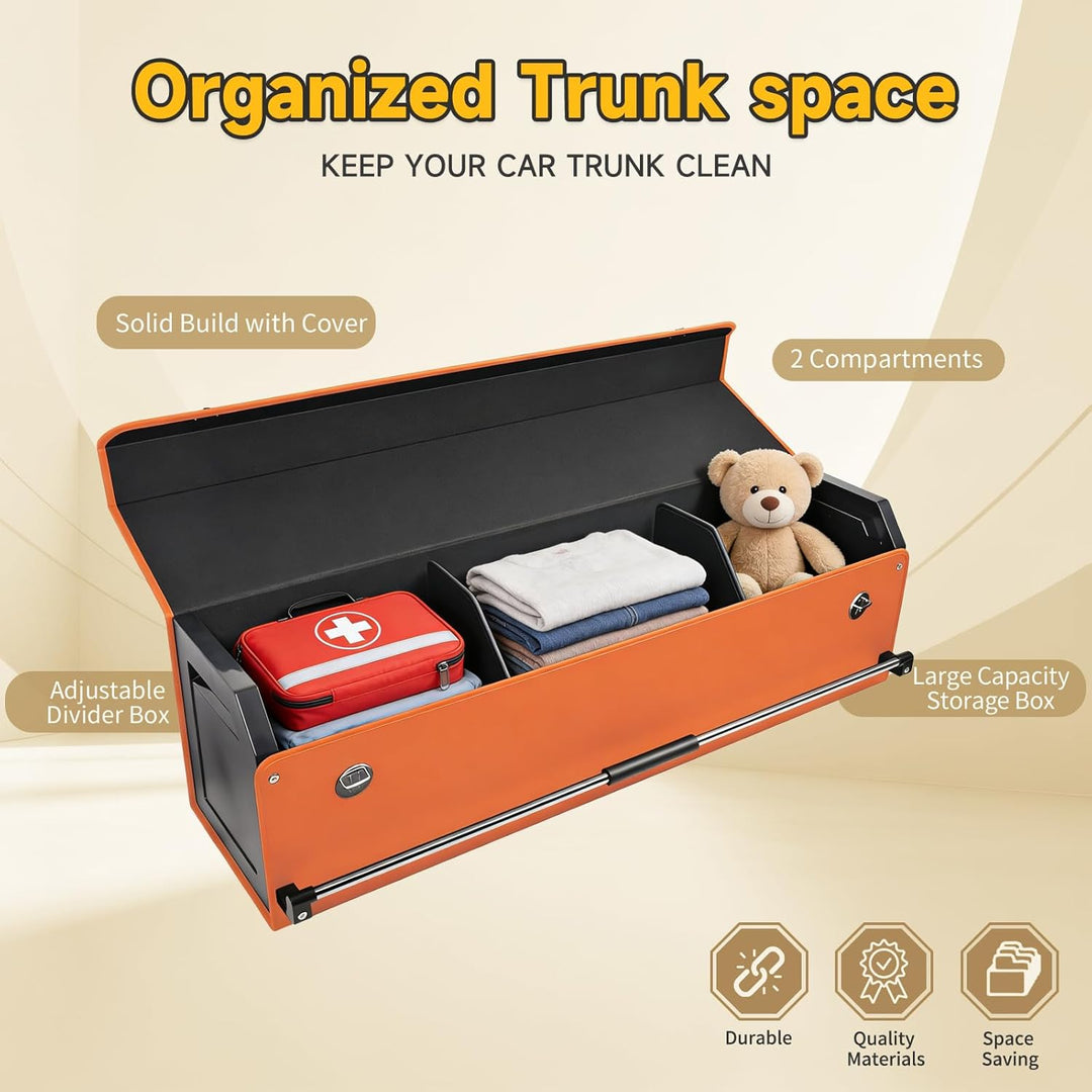 Gross XXL Auto Kofferraum Organizer mit Deckel – 90L Premium Leder, Stabler Griff, Multifunktional K