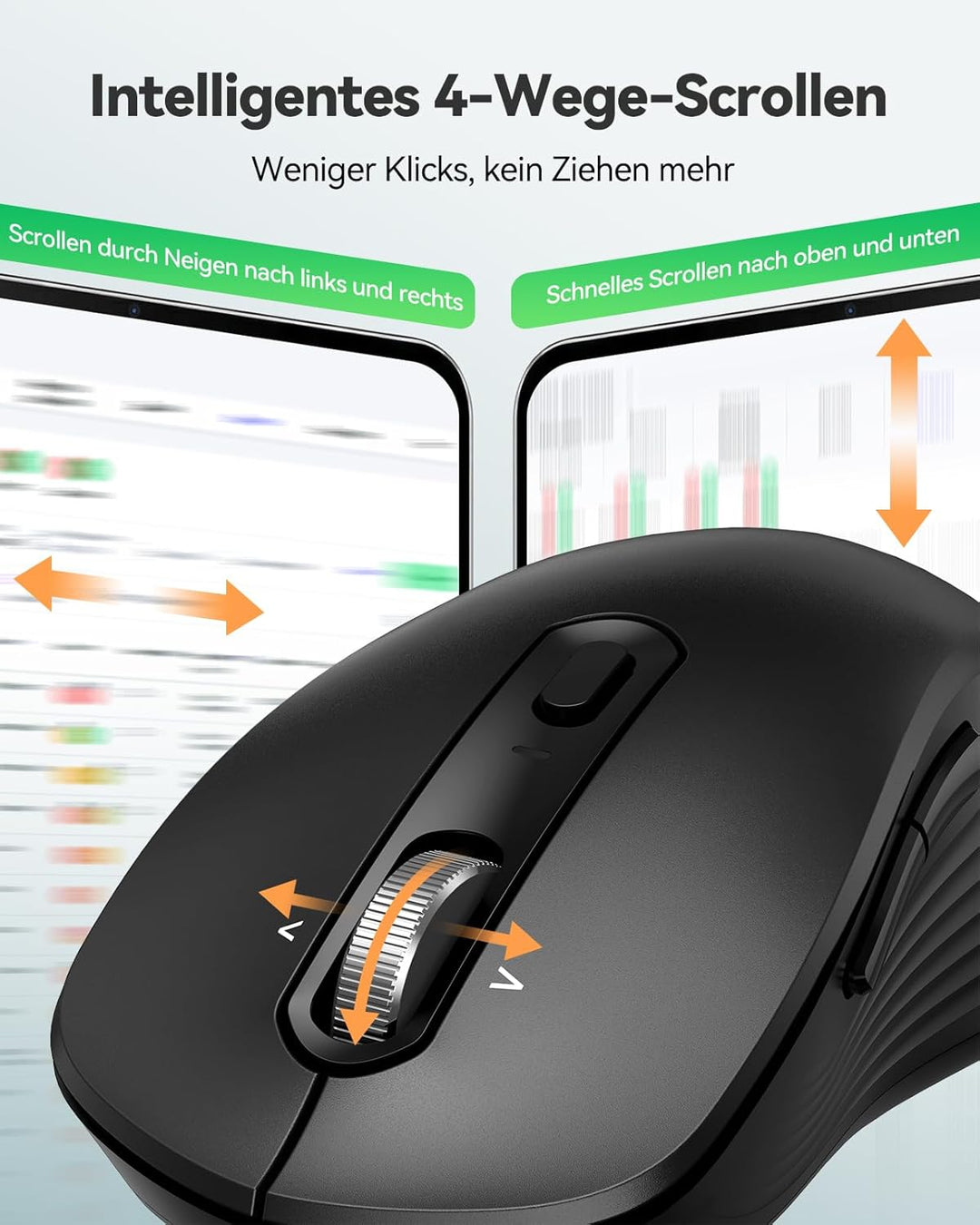 TECKNET Bluetooth Maus Kabellos, Wiederaufladbare Funkmaus mit 4-Wege-Scrollrad, 4800 DPI 6 Stufen,