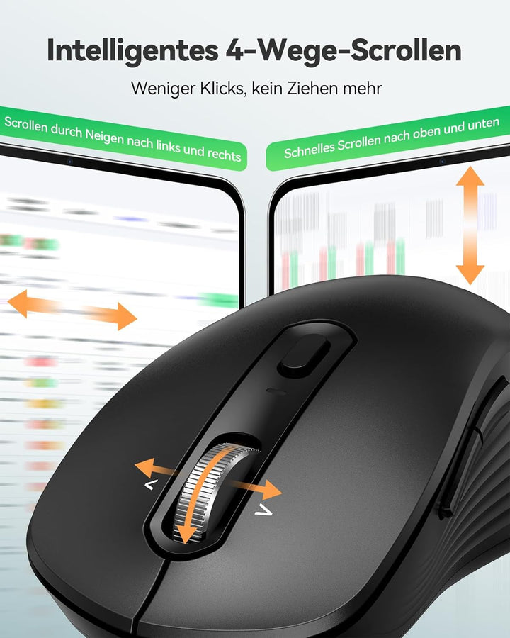 TECKNET Bluetooth Maus Kabellos, Wiederaufladbare Funkmaus mit 4-Wege-Scrollrad, 4800 DPI 6 Stufen,