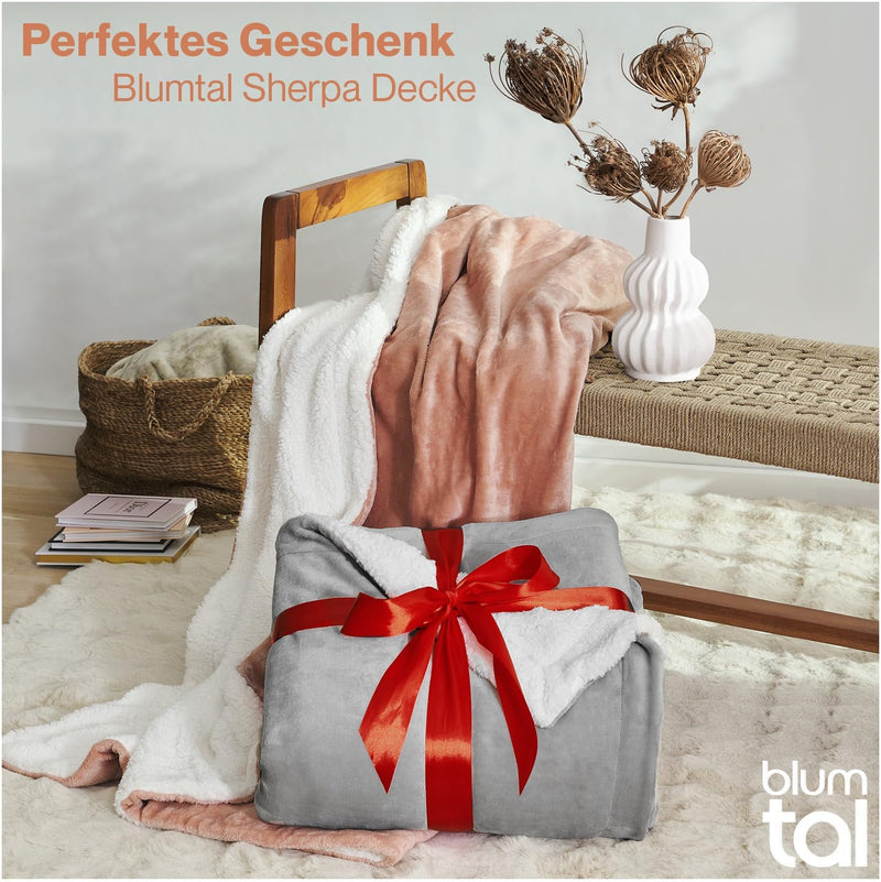 Blumtal Premium Sherpa Kuscheldecke 150 x 200 cm - warme Decke Oeko-TEX® zertifizierte Dicke Sofadec