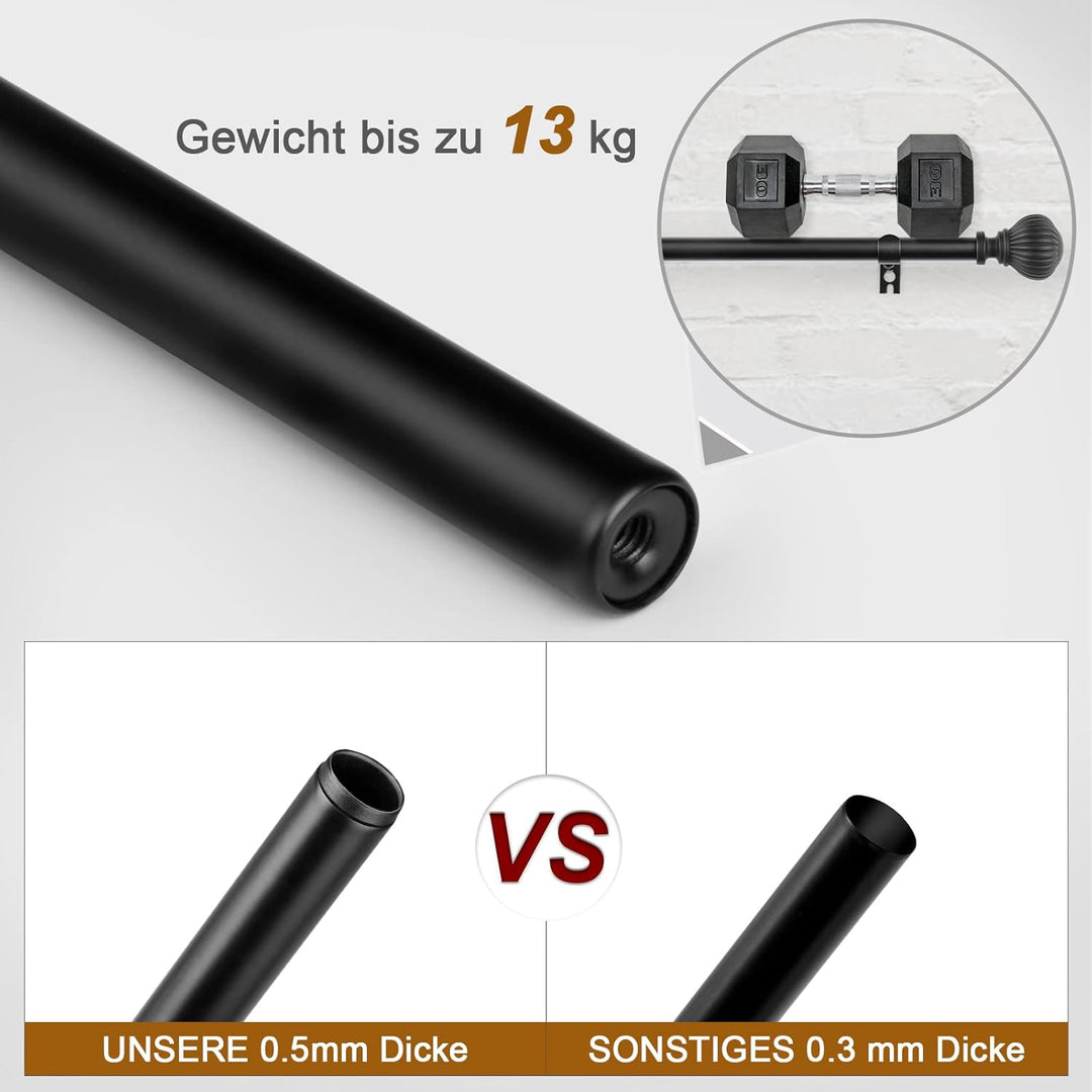 SZXIMU Gardinenstange ausziehbar Vorhangstange schwarz,71-122cm mit kugelförmigem Kürbis-Endstück 10