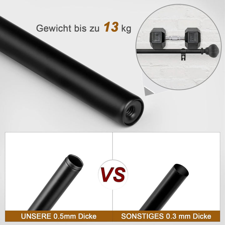 SZXIMU Gardinenstange ausziehbar Vorhangstange schwarz,71-122cm mit kugelförmigem Kürbis-Endstück 10