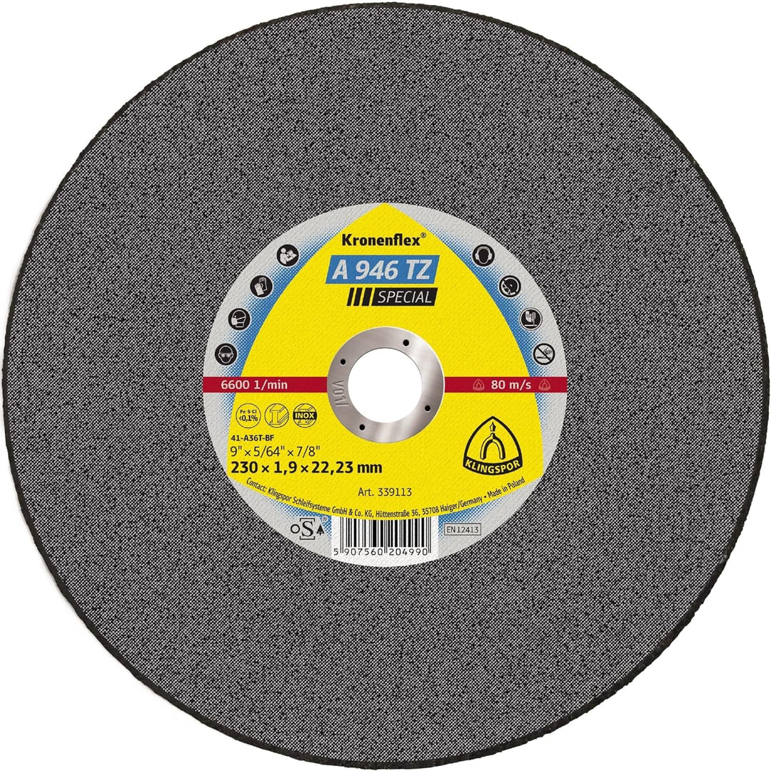 Klingspor 339113 A 946 TZ SPECIAL, Trennscheibe, Spezial, Verpackungseinheit 25, 230X1,9X22,23, G, 2