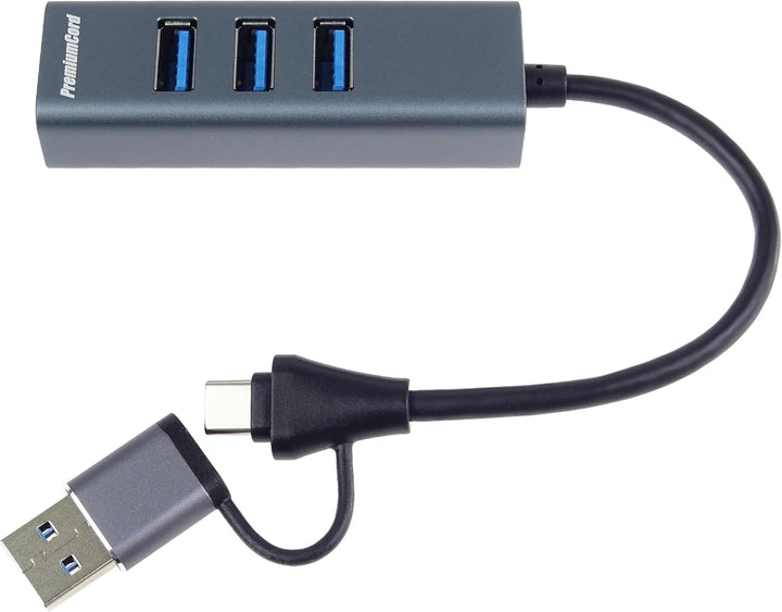 PREMIUMCORD SuperSpeed USB 2in1 Hub auf 4X USB A, Datenübertragung 3.2 Gen1 5Gbit/s, Typ-C Steck