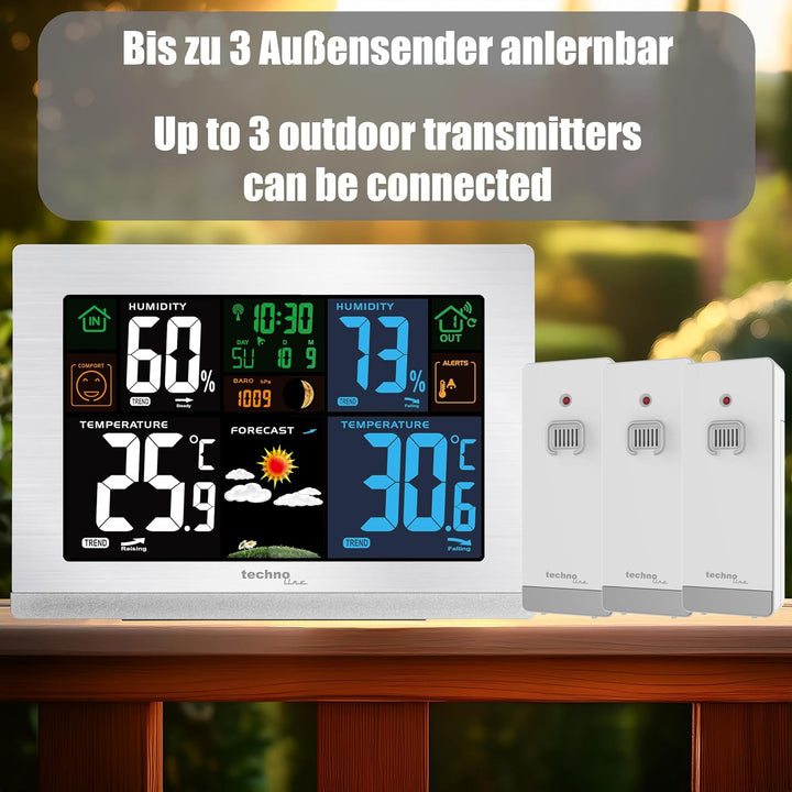 Technoline WS6462 silber Funkwetterstation, Innentemperatur, Aussentemperatur, Luftfeuchte, Luftdruc