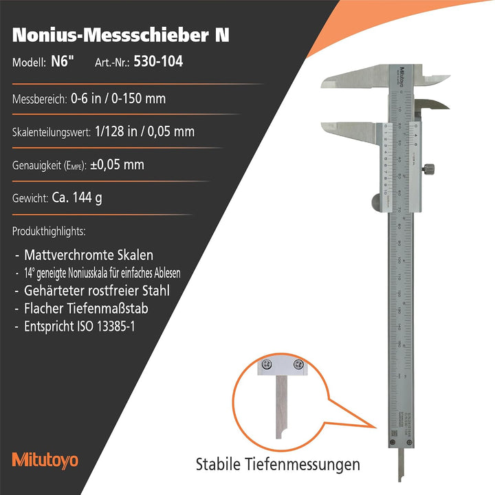 Mitutoyo Messschieber 0-150mm 530-104 Einzelbett, Einzelbett