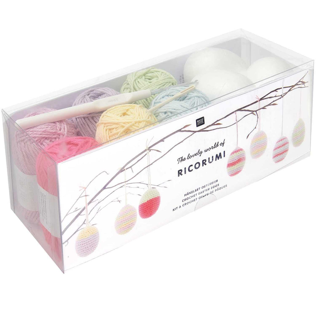 Rico Design Ricorumi Häkelset Ostereier Pastel 6.0 cm 15 Teile Bastelset aus Polystyrol und Baumwoll